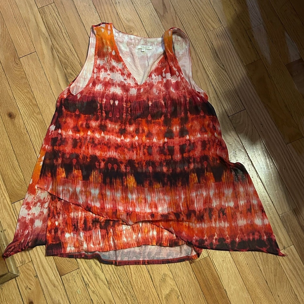Ava James Womens Red Orange Tie Dye V-Neck Layered Tank Top Size M T22-29
